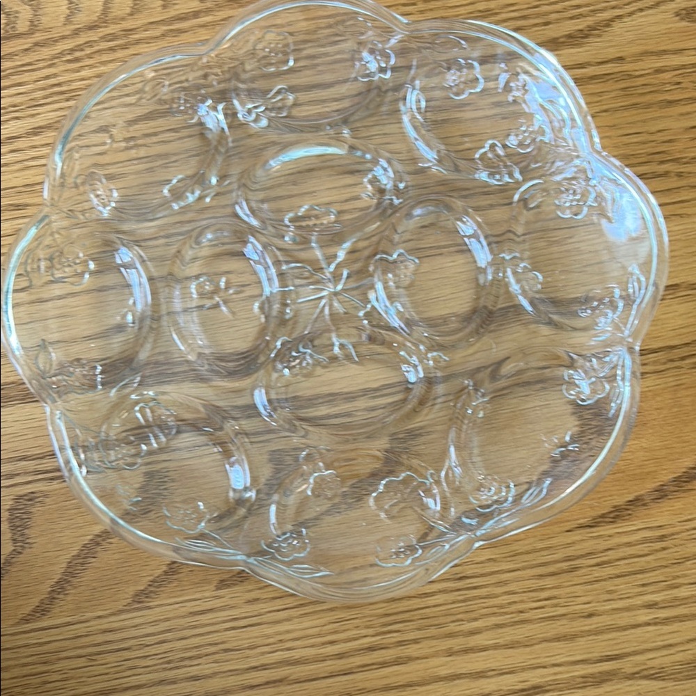 Floral Clear Glass Serving Plate